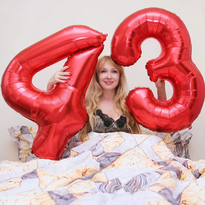 32inch Red Foil Balloons 0-9 Number Balloon Happy Birthday Bride Wedding Party Decor Shower Large Valentine\'s Day Figures Globos