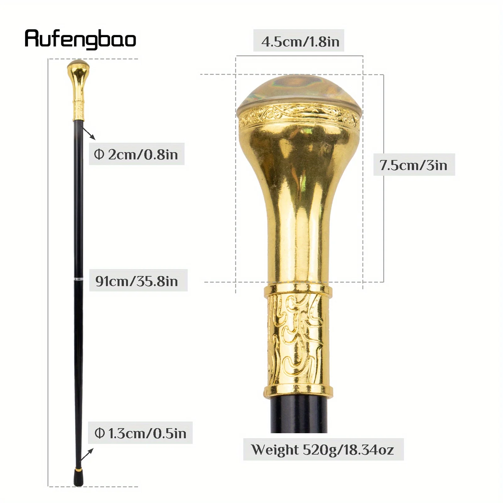 Golden Black Unity And Faith Stage Cane Decorative Stick Decorative Cane  Halloween For Cosplay And Parties, For Cosplay & Party