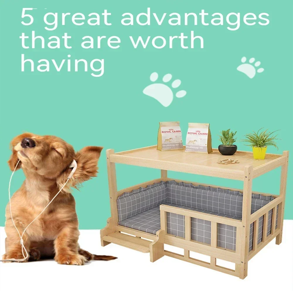 Solid Wood Dog Kennel Puppy Bed Luxury Durable Eco-Friendly LargeWooden Pet HousePolished and Smooth Detachable Pet Accessories