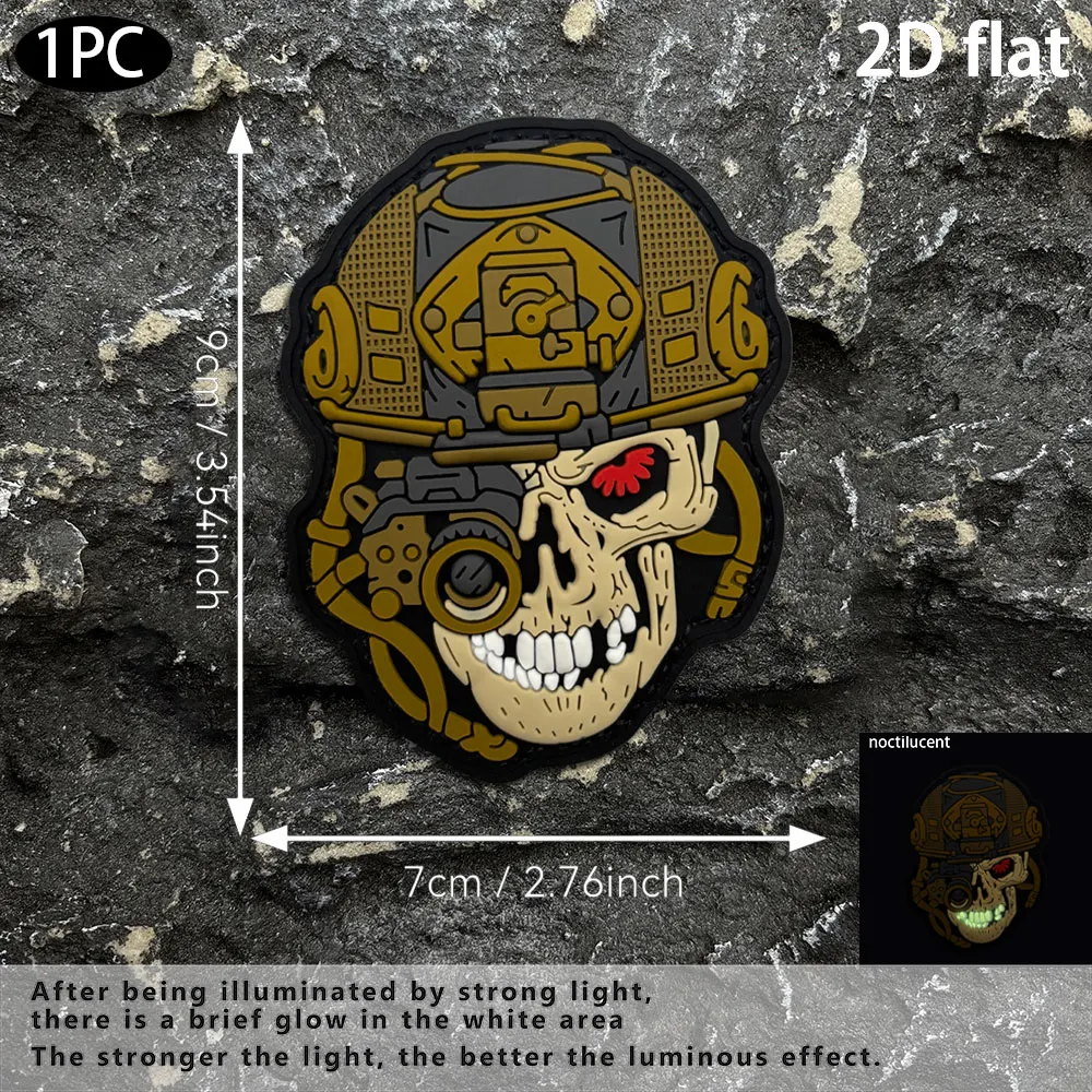 1Pc/2Pcs/3Pcs Optional Helmet-Shaped Portrait Armband Pvc Material Glow-In-The-Dark Logo Patch Badge Flexible and Wear-Resistant Clothing and Accessory Decoration Patch with Fleece Backing