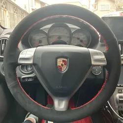 Hand Sewing Black Non-Slip Suede Car Steering Wheel Cover for Porsche 911 Carrera (997) Boxster (987) Cayman (987) 2005-2009