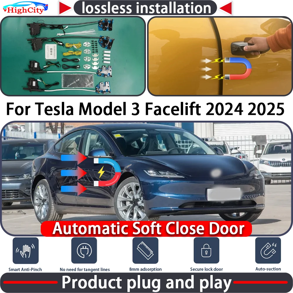 HighCity Electric Closing Door Lock Actuator for Tesla Model 3 Facelift 2024 2025 Soft Close Power Latch System Auto Pull Door