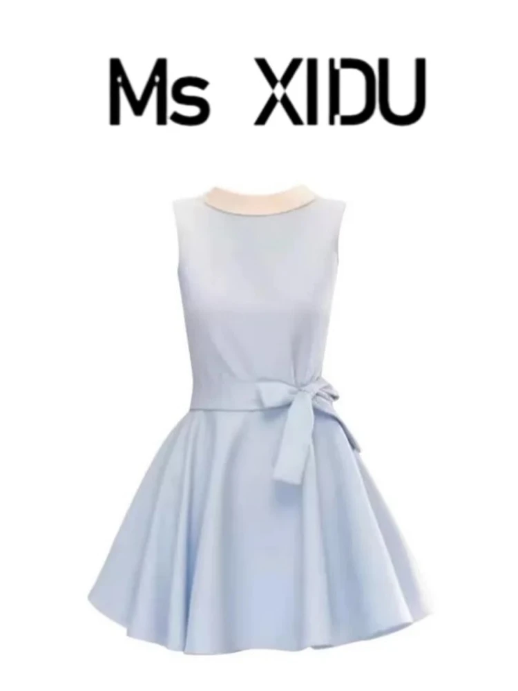 Ms XIDU Hepburn Style Sleeveless Puffy Dress Women's Inner Wear Waist Cinched Slimming Elegant A-Line Skirt Summer Dress