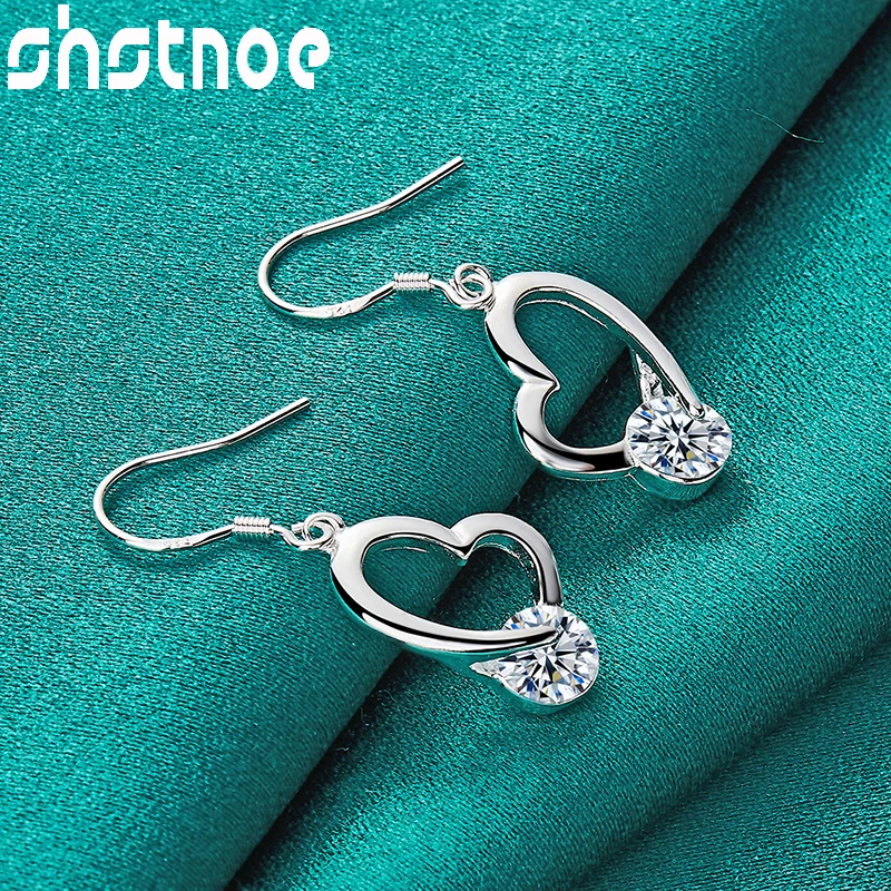 

SHSTONE 925 Sterling Silver AAA Zircon Heart Drop Earrings For Women Party Engagement Wedding Birthday Gift Fashion Fine Jewelry