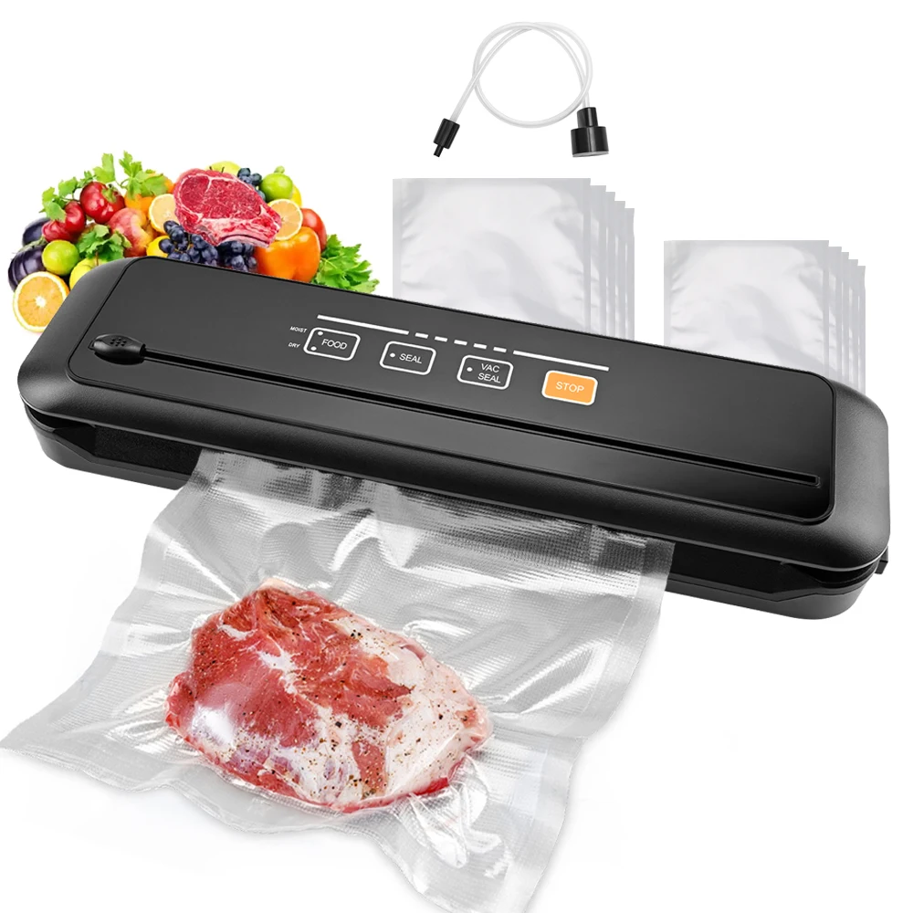 

Kitchen Food Vacuum Sealer Machine For Dry & Moist Food Modes Compact Built-in Cutter With 10 Vacuum Bags (Sliver)