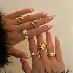 Square Waterdrop cz stone rings stainless steel rings for women minimalist dainty stainless steel jewelry new in 2025 waterproof