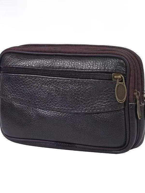 

Genuine Leather Belted Waist Bag Men's Horizontal Sle Mobile Phone Waist Pa Dual-Purpose Wallet Casual Leather Bag