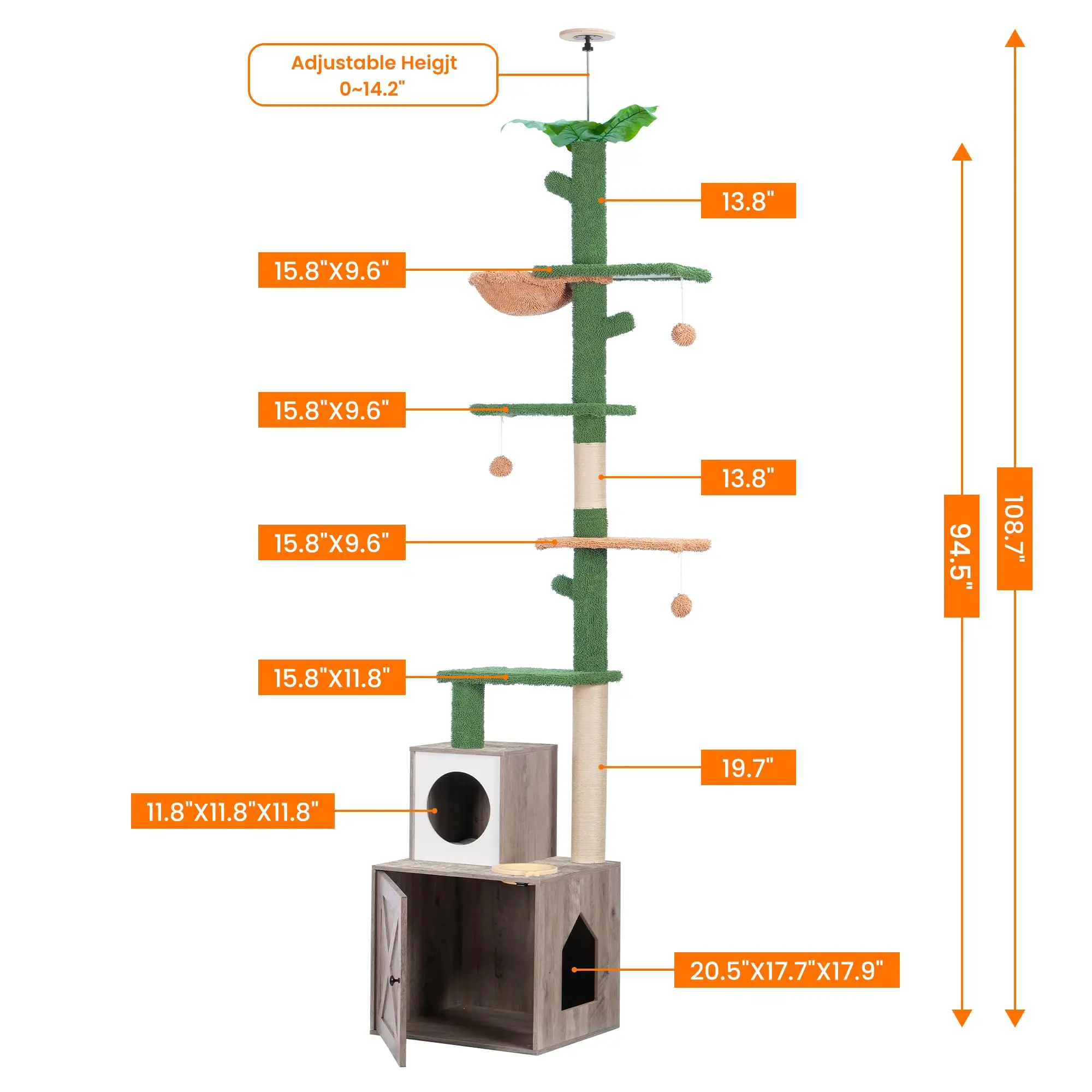 XIANGLONG High Quality Safe Stable Large Tall Solid Wood Floor To Ceiling Cat Climbing Frame Cat TreeWith Scratching Post