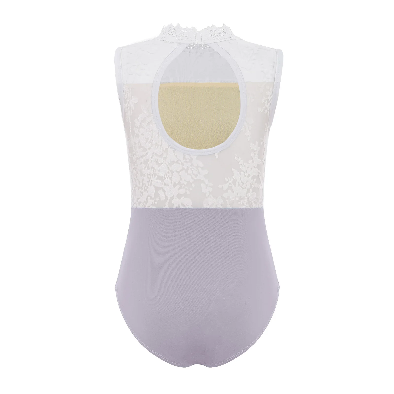 Kinderen Meisjes Kanten Kraag Ballet Dans Gymnastiek Turnpakje Sheer Mesh Jacquard Mouwloze Bodysuit voor Kunstschaatsen Prestaties