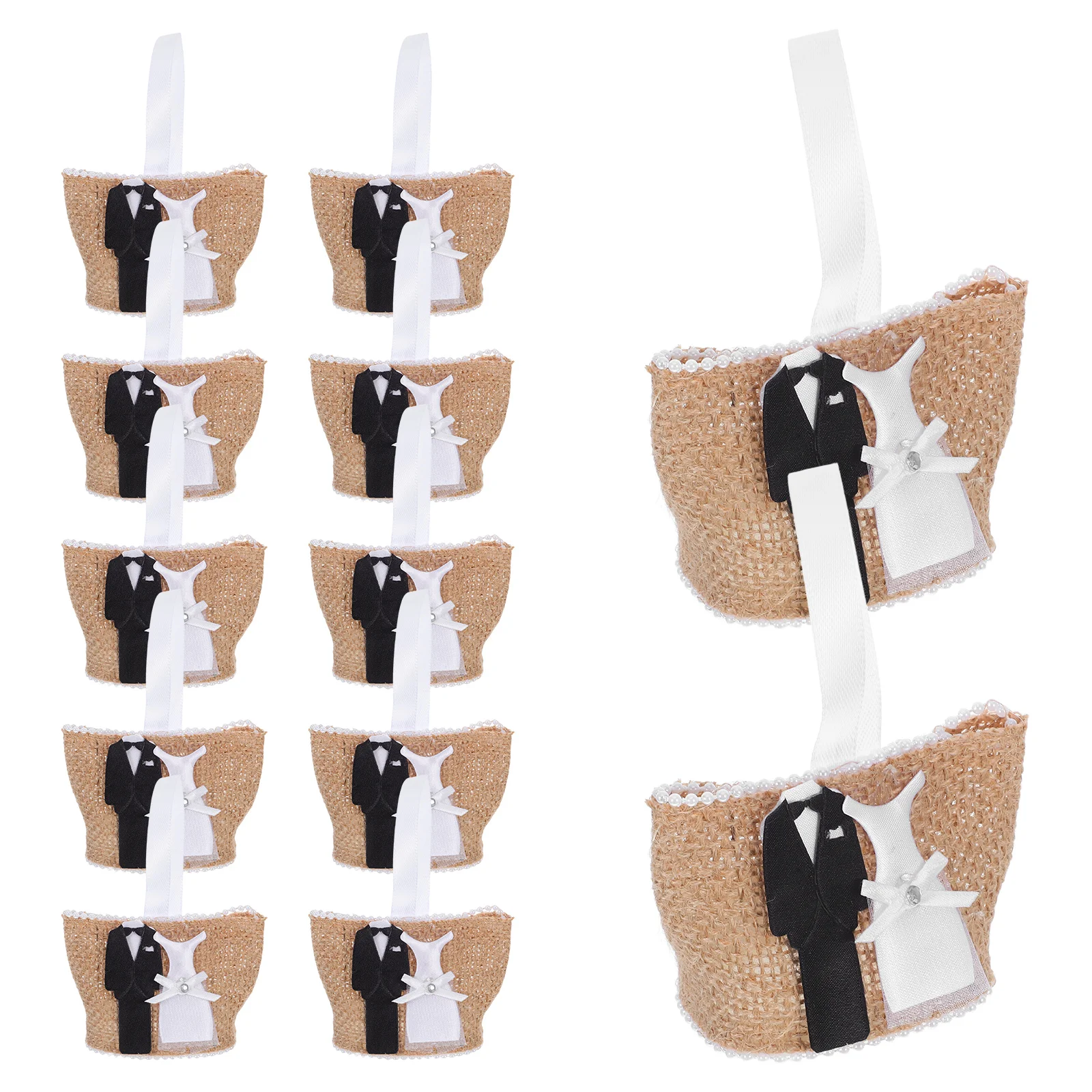 

12pcs Wedding Favor Bags Burlap Gift Tote with Handles Bridal Shower Party Guest Welcome Sturdy Jute Mini Storage for Candy
