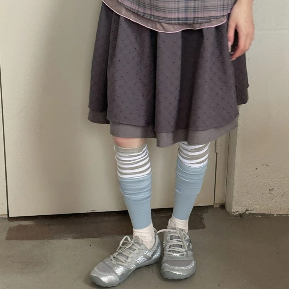 Autumn Y2K Striped Spliced Thigh High Socks Ins Japanese Subculture Trendy Over Knee Socks Outdoor Shopping Slouch Calf Socks