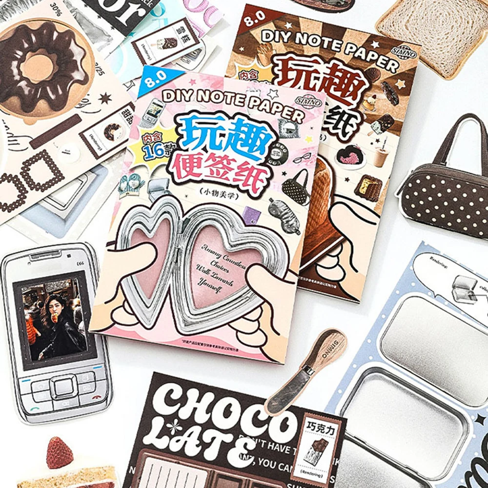 16pcs Stickers Book Fun Creative Notepad Sticker Book Diy Handmade Scrapbook Aesthetic Stationery