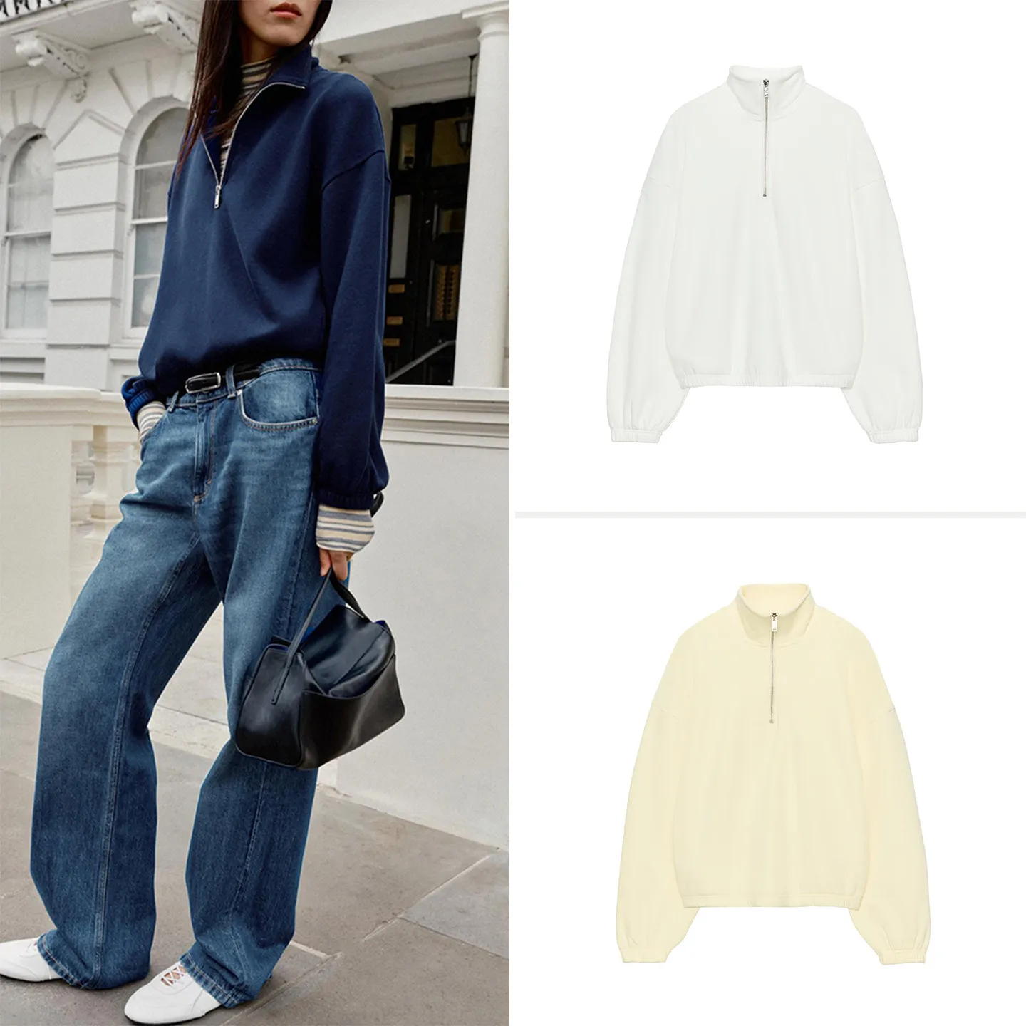 Metal Zipper Long Sleeve Hoodie Women's Loose Fit Casual Style Multi-Color Stand Collar Sweatshirt Autumn New Arrival