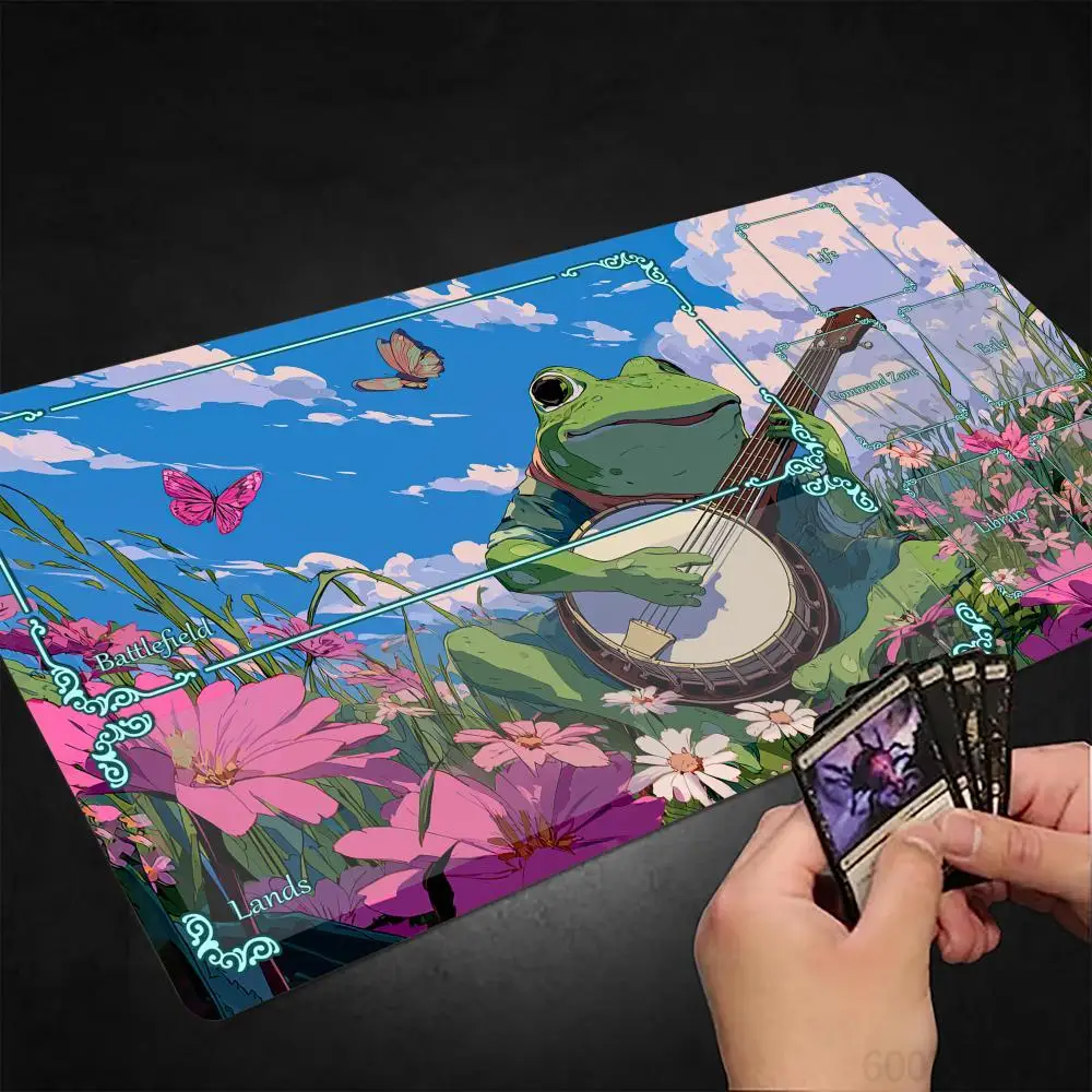 Romantische Frühlingsillustration MTG-Spielmatte Magic Card Mat mit genähtem Rand, rutschfest, langlebig, Tischspielmatte, Brettspielmatte für TCG