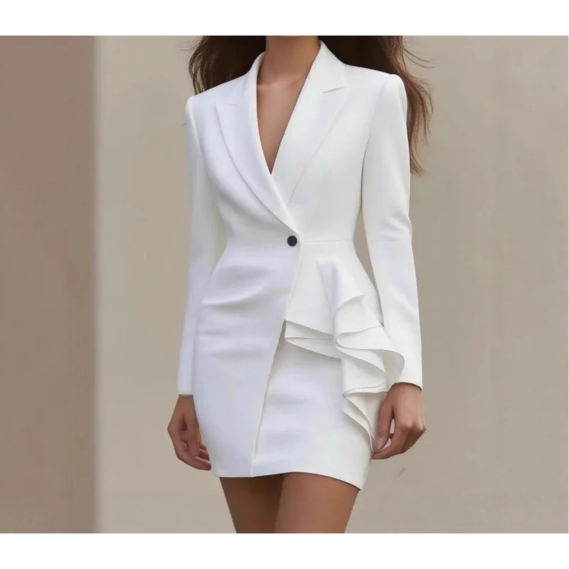 

Elegant White Blazer for Women Streetwear Spring and Autumn 2025 New Casual Long Sleeve Fashionable Outerwear Suit Jackets Y2k