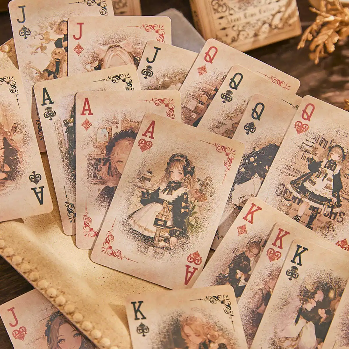 4style 55pcs Vintage Style Poker Playing Cards Set Magic Cards Pokers Durable Waterproof Cards Deck Board Games Retro Poker