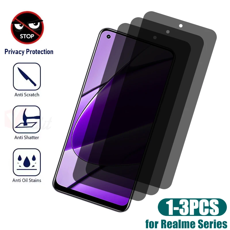 

1-3pcs Anti-spy Privacy Tempered Glass For Realme 11 11X 10 10T 10S 8 9 Pro Plus C51 C53 C35 C33 C31 C30 C55 Screen Protector