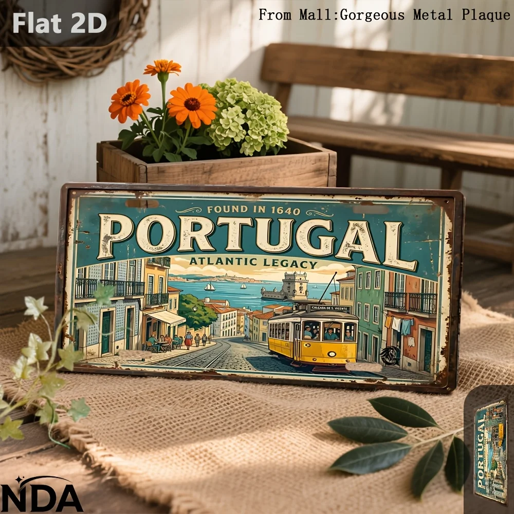 2D Flat, for Decorative Use Only, 2D Flat, [2D Flat] 1pc, Vintage Metal Travel Sign, Portugal Outdoor Plaques& Wall Art(30.48cm