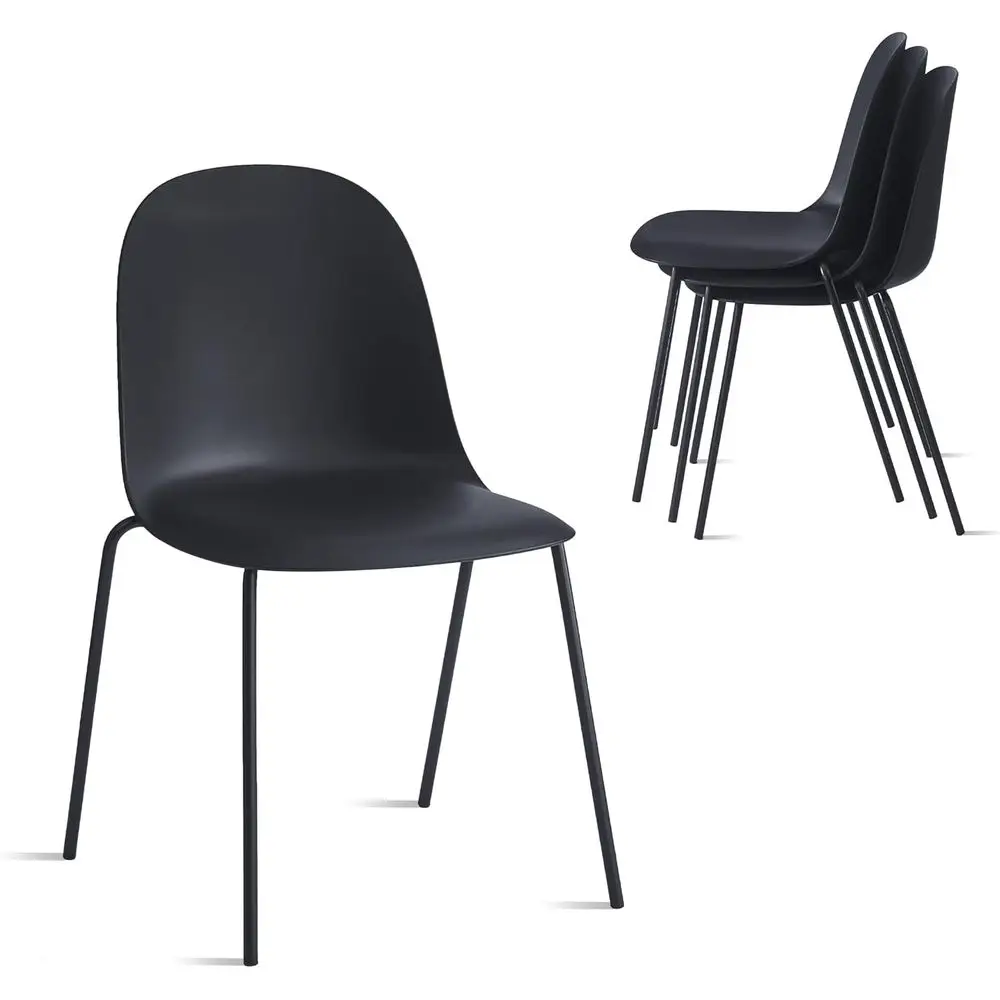 

Set of 4 Stackable Plastic Dining Chairs, Metal Legs, Suitable for Indoor/Outdoor Use, Ideal for Kitchens, Cafes, and Restaurant