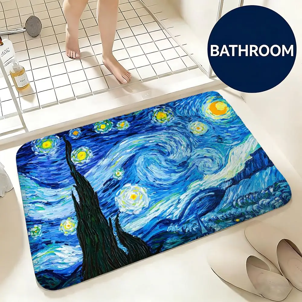 Soft Flannel Floor Mat Artist Van Gogh Floor Mat Non-Slip Absorbent Doormat Bathroom Bedroom Home Decor Rug