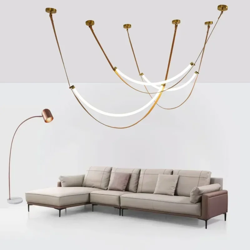 Designer LED Chandelier Modern Leather Belt Led Pendant Lights Living Dining Room Coffee Tables Home Decoration Light Fixture