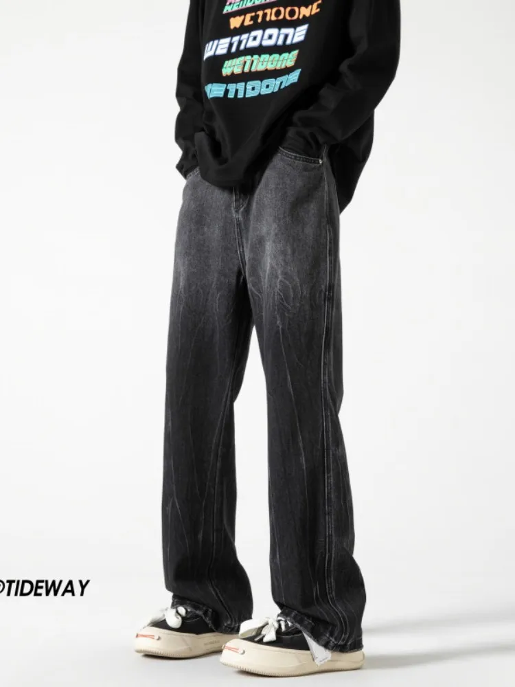 

Loose Straight Leg Men's Jeans Flared Wide Leg Pants American High Street Vibe Long Pants Spring Autumn Wear Resistant