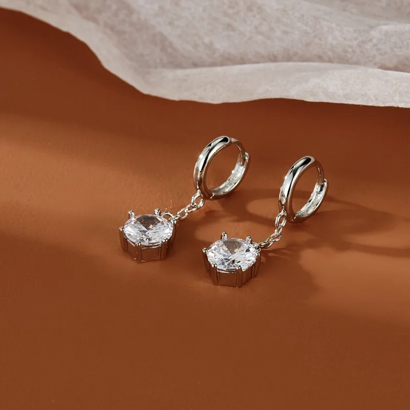 925 Sterling Silver Drop Earrings Vintage Round  zircon Handmade Earrings Party Accessories Jewelry Gift