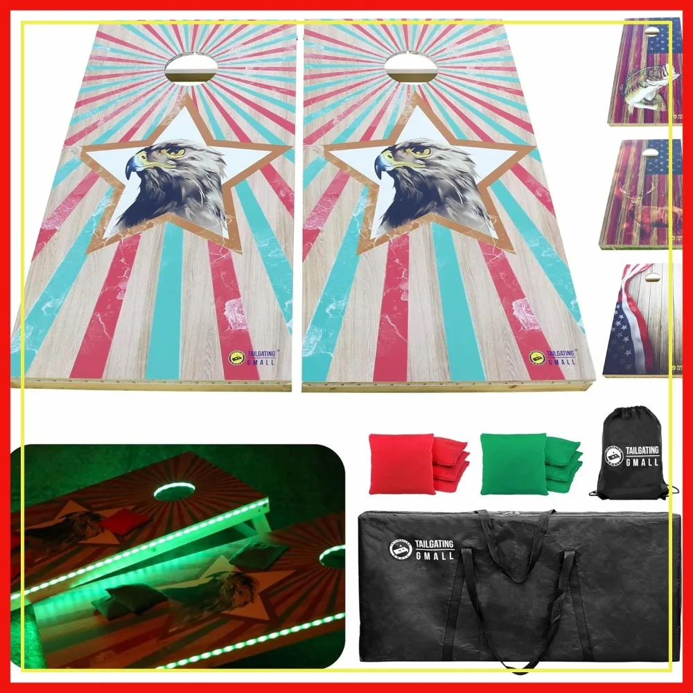 

LED Cornhole Board Set 4FTx2FT Solid Wood Regulation Size with LED Lights, 8 Bags for Adults