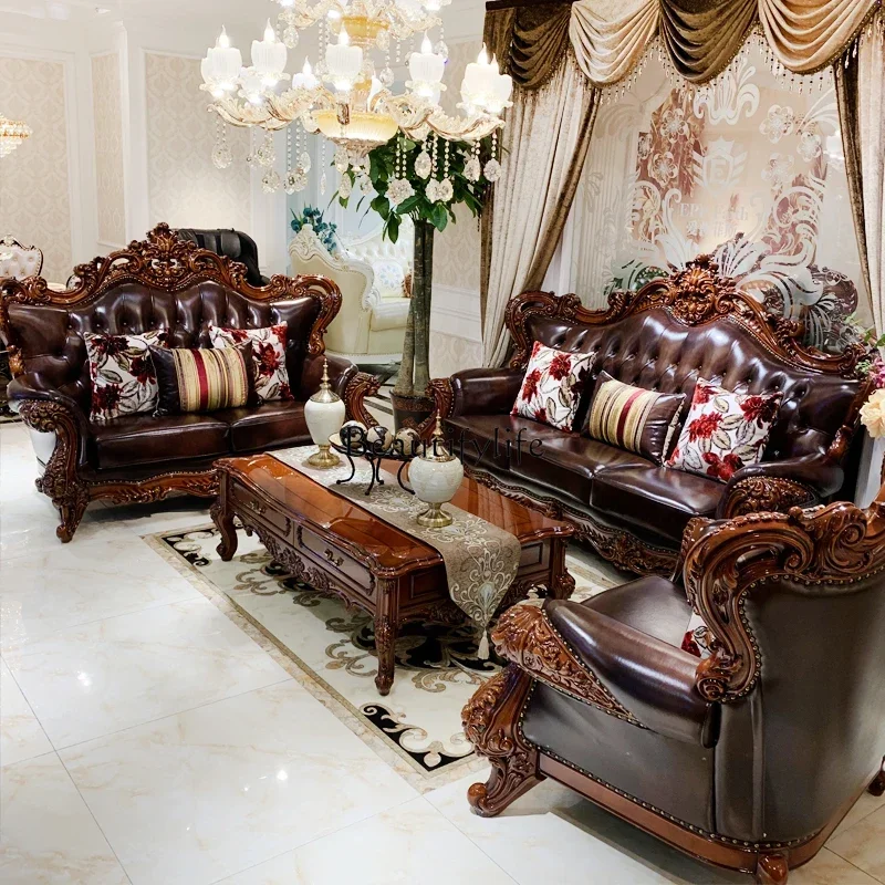 

Европейский кожаный диван ls51, роскошная мебель для виллы, ретро-стиль, французский дизайн, американский стиль, из массива дерева.