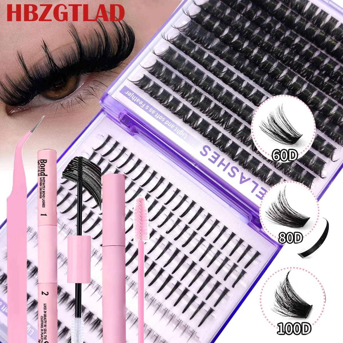 60 Reihen 10-18mm DIY-Wimperncluster Natürliche Manga-Wimpernverlängerung Einzelne Cluster-Wimpern für Zuhause Mit Kleber Versiegelung Entferner Pinzette