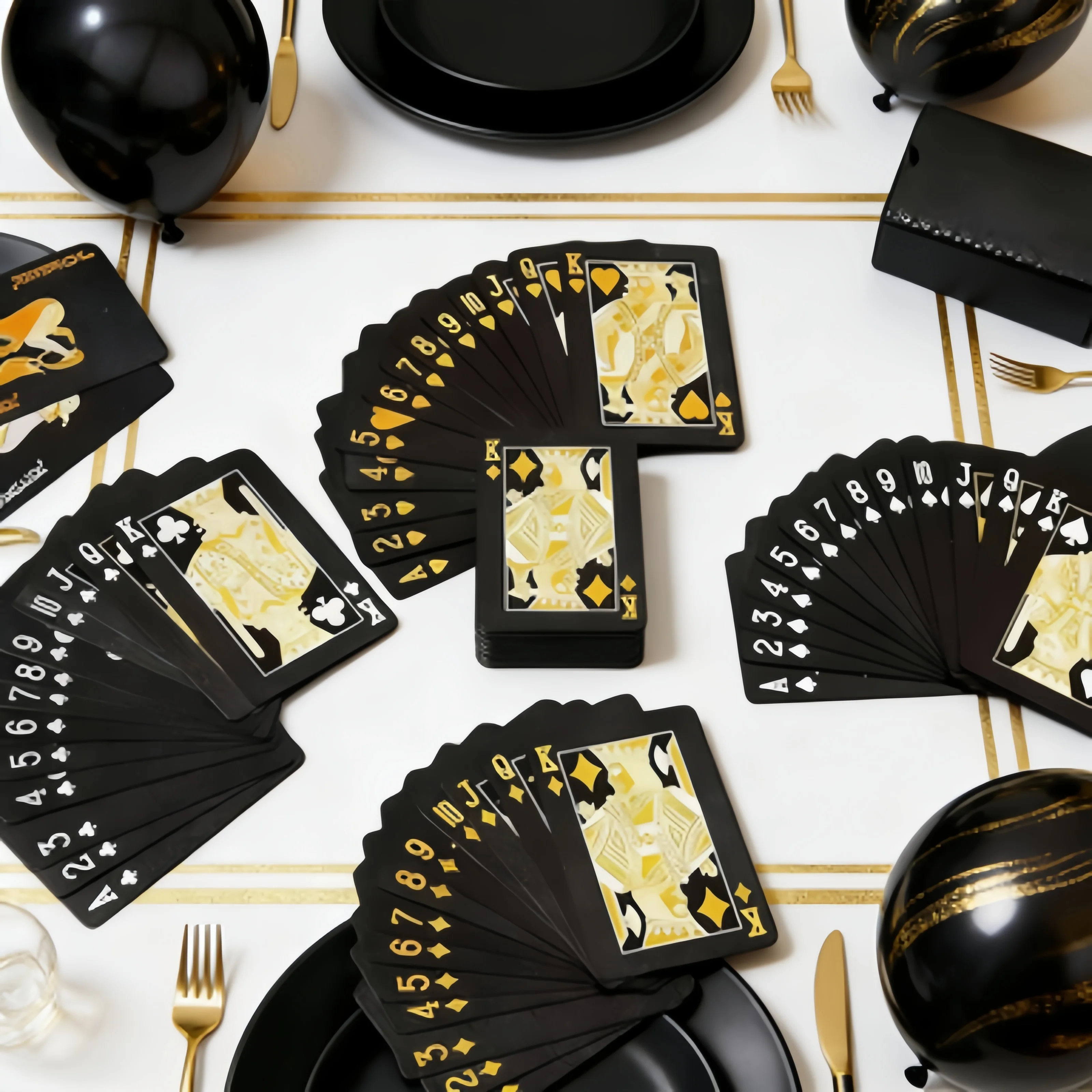 

1 пара/парта игральных карт черного цвета с золотым тиснением - роскошная колода для покера с фольгированным тиснением, прочные пластиковые карты для вечеринок, игровых вечеров и в качестве подарка