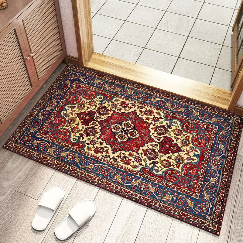 Alfombra pequeña de estilo Vintage, estilo étnico bohemio, sala de estar, dormitorio, baño, cocina, alfombra antideslizante para puerta de entrada, alfombra para el hogar