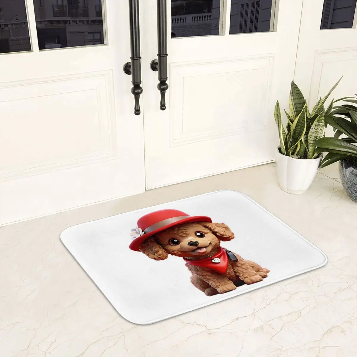 Cute Smiling Cartoon Toy Poodle Dog V2 Doormat Anti-skid Bathroom Floor Mats Home Entrance Rugs Kitchen Bedroom Carpet Footpad