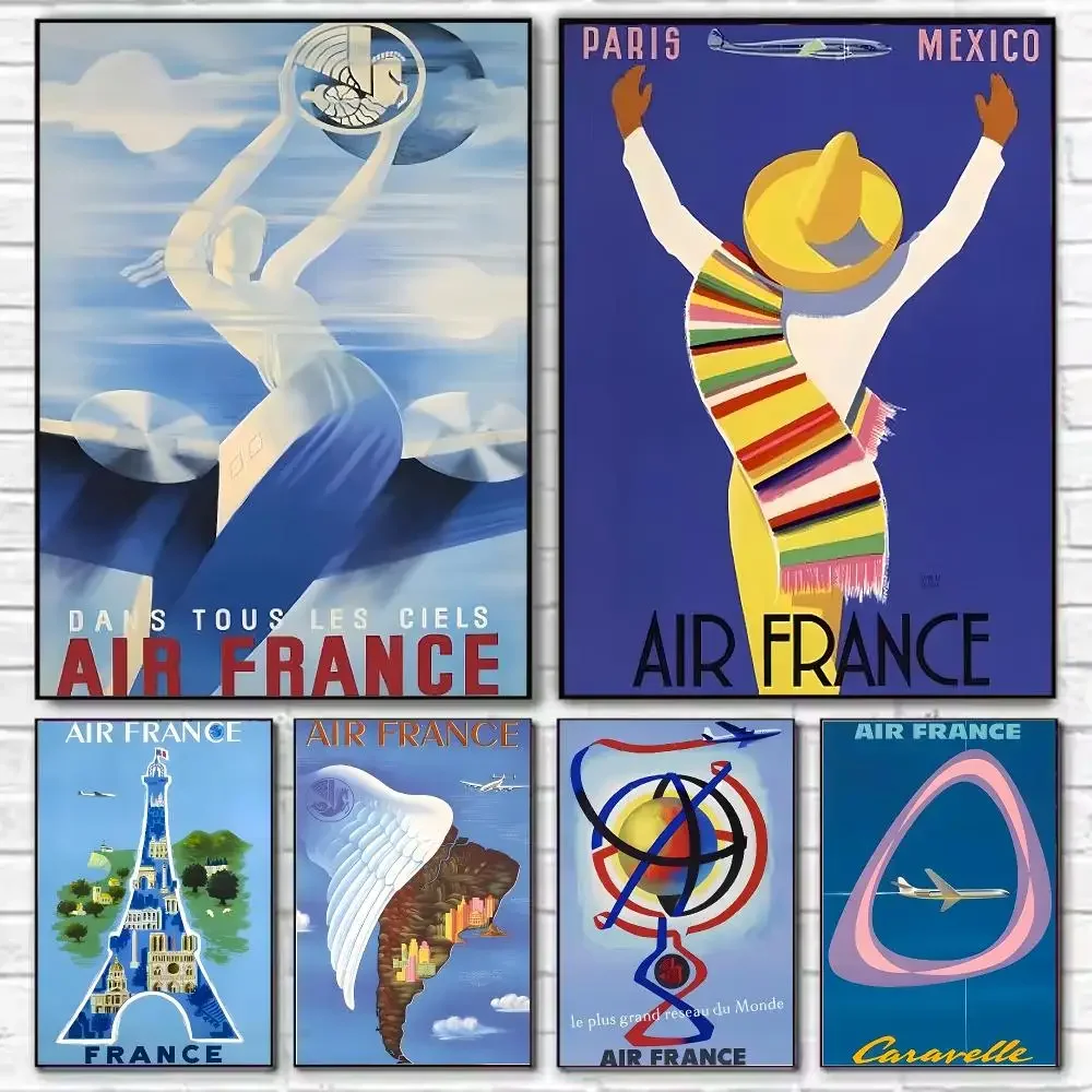 Art Vintage Air France Travel Poster HD Decorative Wall Art for Living Room Bedroom Café Stylish Home Décor Gift