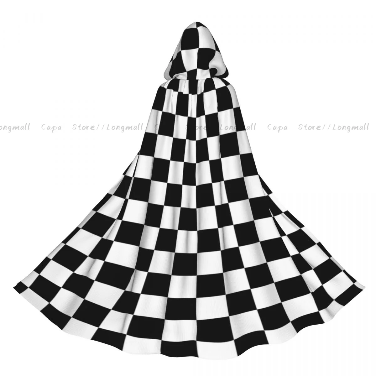 Witch Cloak Checkered Flag Race Background Halloween Cosplay Costume Unisex Adult Cloak Retro Ages Cape