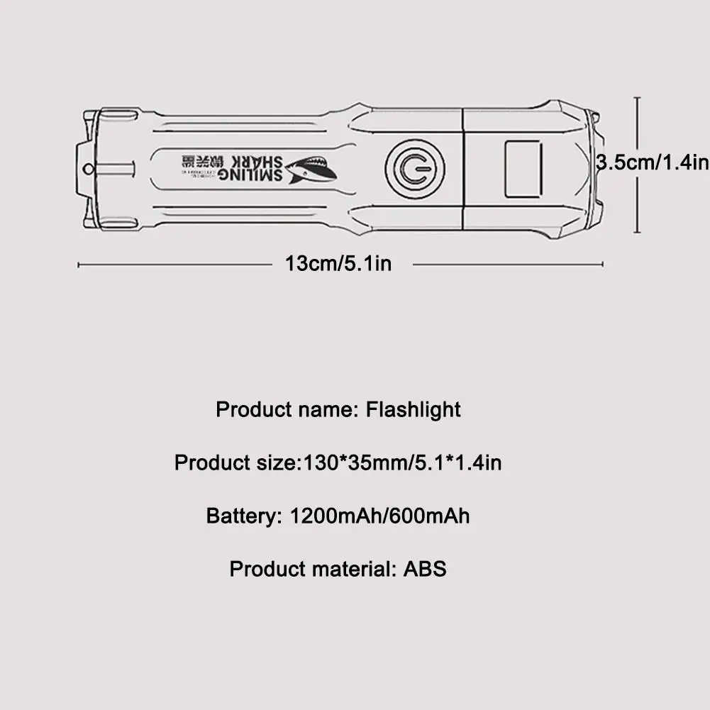 High-power Adjustable Focus Flashlight Outdoor Portable Versatile ABS Strong Lights Common Flashlight For Various Activities