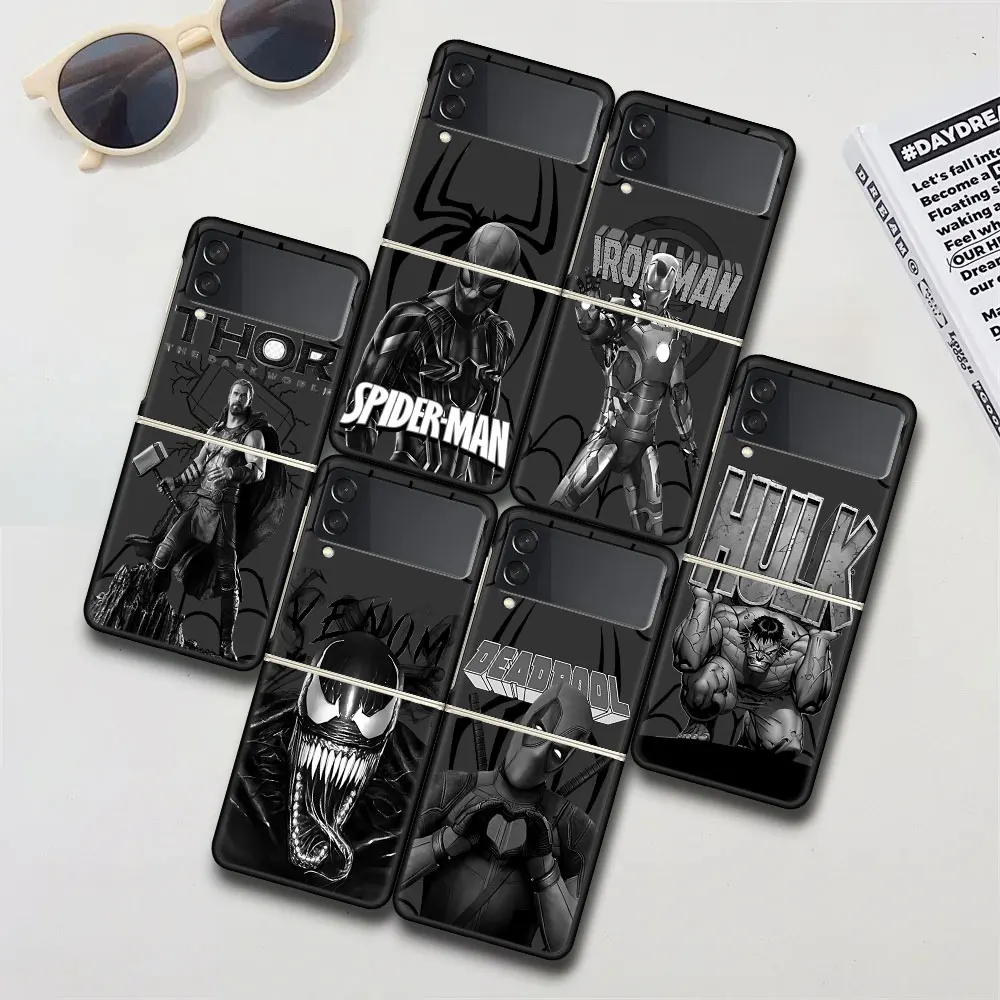 Marvel Super hero Case for Samsung Galaxy Z Flip4 Flip3 Hard PC Phone Cover Flip 4 3 5G Black Folding Funda Capa Zflip4 Zflip3