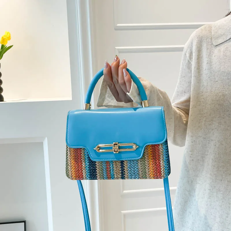 

Модные женские сумки через плечо, тканая маленькая квадратная сумка в радужную полоску, универсальный кошелек и сумки Сумка Sac