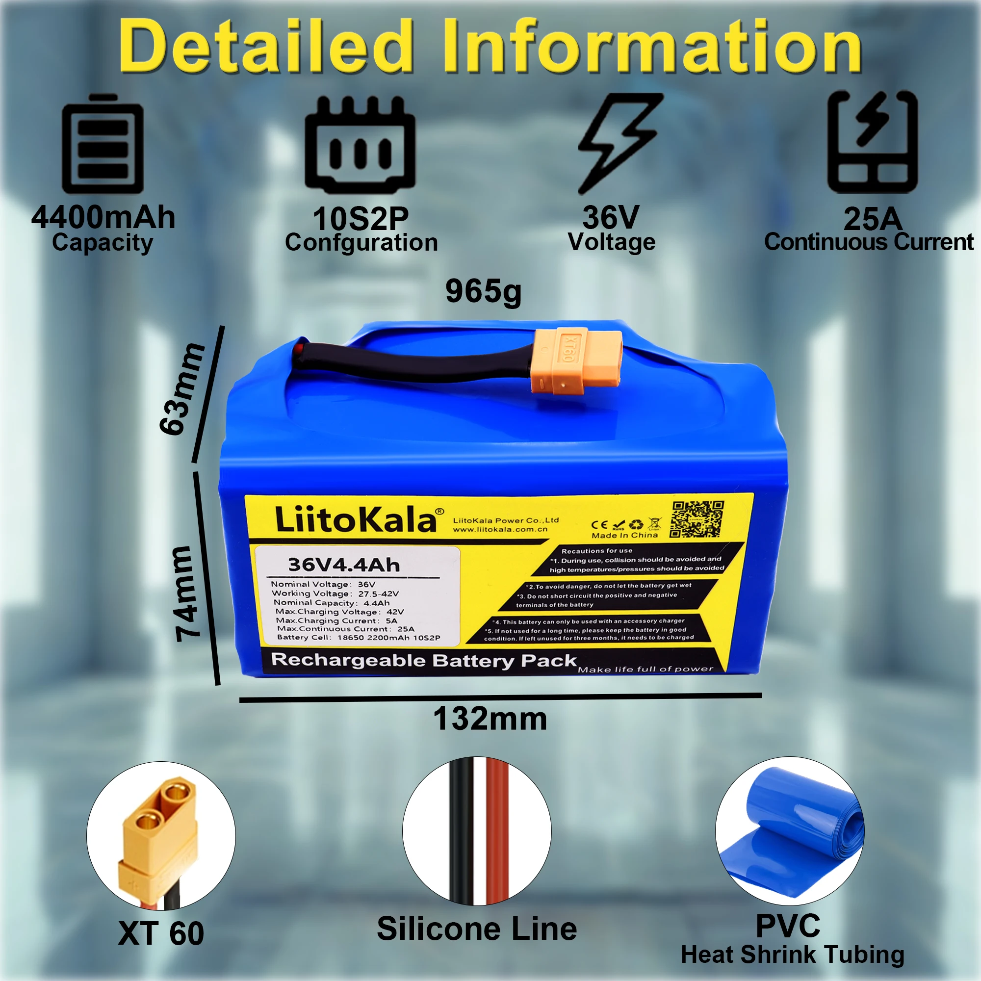 LiitoKala 36V rechargeable li-ion battery pack 4400mah 4.4AH li-ion cell for electric self balance scooter hoverboard unicycle