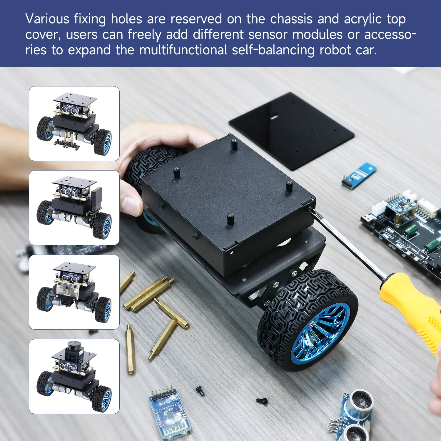 Yahboom STM32 Self-Balance หุ่นยนต์รถโลหะแชสซีชุด 2WD สมาร์ท DIY โครงการการศึกษาของเล่นสนับสนุน Multi-ฟังก์ชั่นขยาย