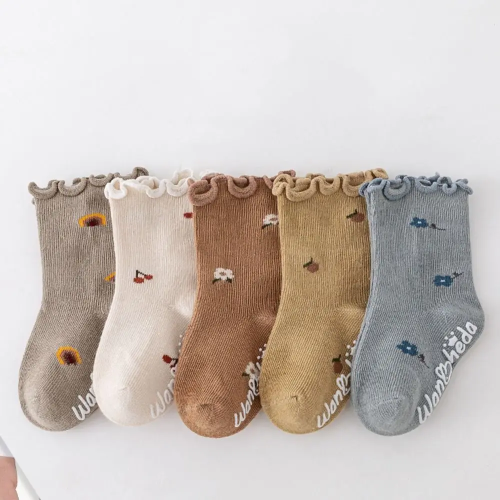 

5Pairs Soft Flower Baby Cotton Socks Pleated Autumn Spring Toddle Short Tube Socks Breathable Cute Kids Cartoon Socks Newborn