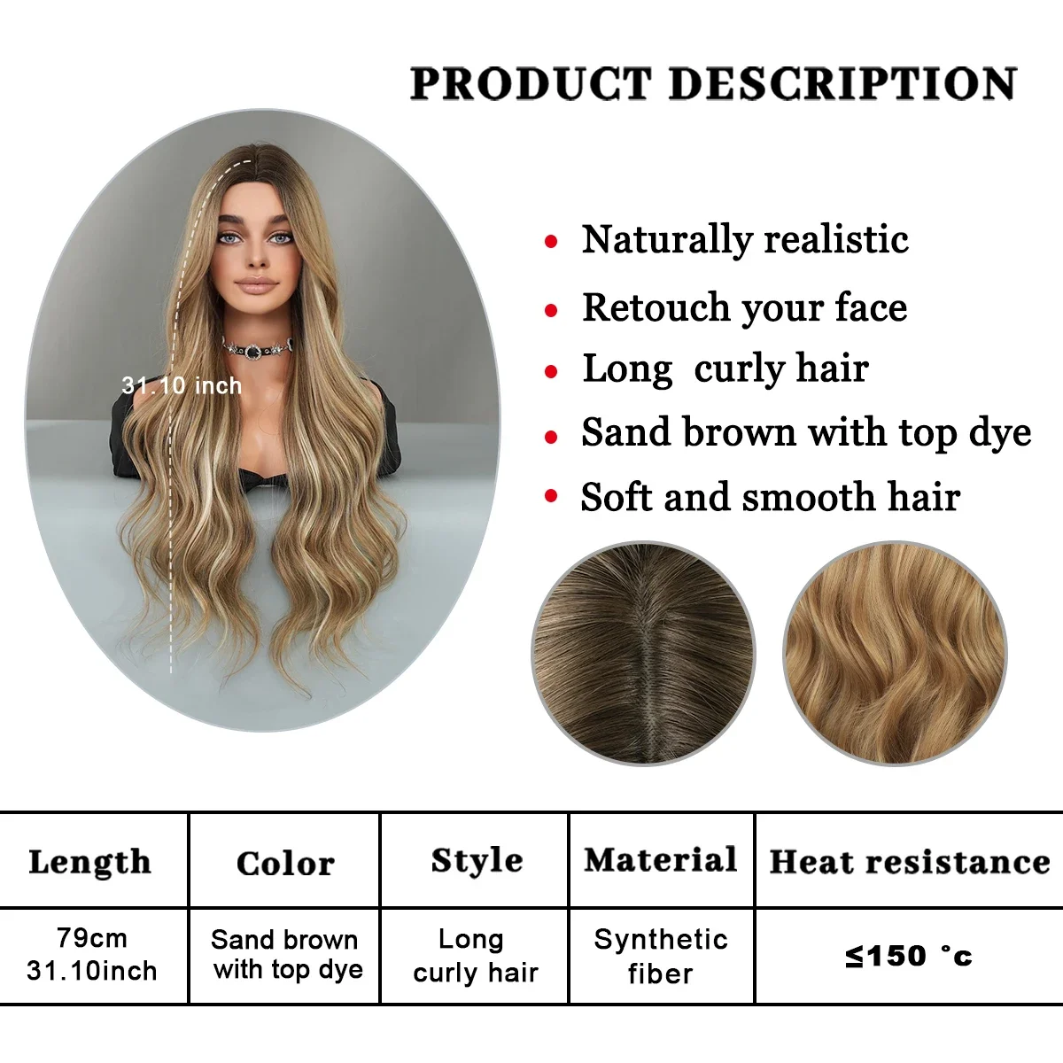 Picture 7: PARK YUN Long Curly Light Brown Wig for Women Daily Party Cosplay Highlight Blonde Synthetic Loose Body Curly Wigs with Bangs