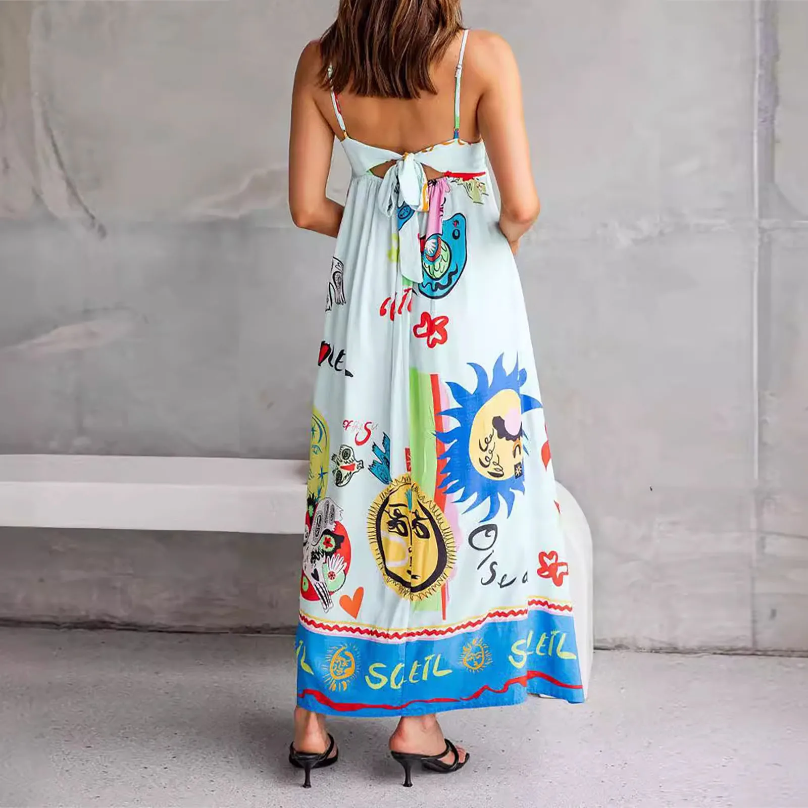 Women Long Printed Spaghetti Strap Dress Fashion Bohemian Sleeveless A-line Long Dress Elegant Female Holidays Beach Dresses