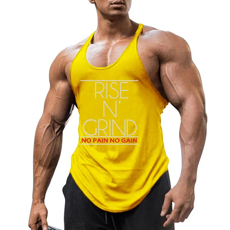 Summer Mens Cotton Vests Low Scoop Neck Y-Back Racerback Gym Bodybuilding Muscle Workouts Fitness Tanks Tops Stretching Clothing