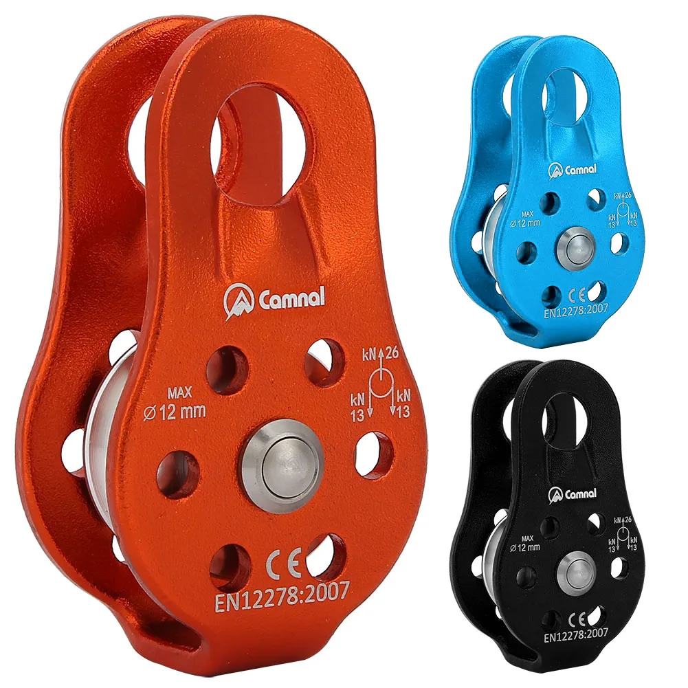 26KN Hochleistungs-Kletterrolle aus Aluminium, einzelnes drehbares Seilrollen-Set für 12-mm-Seil/Transport – Detail 6