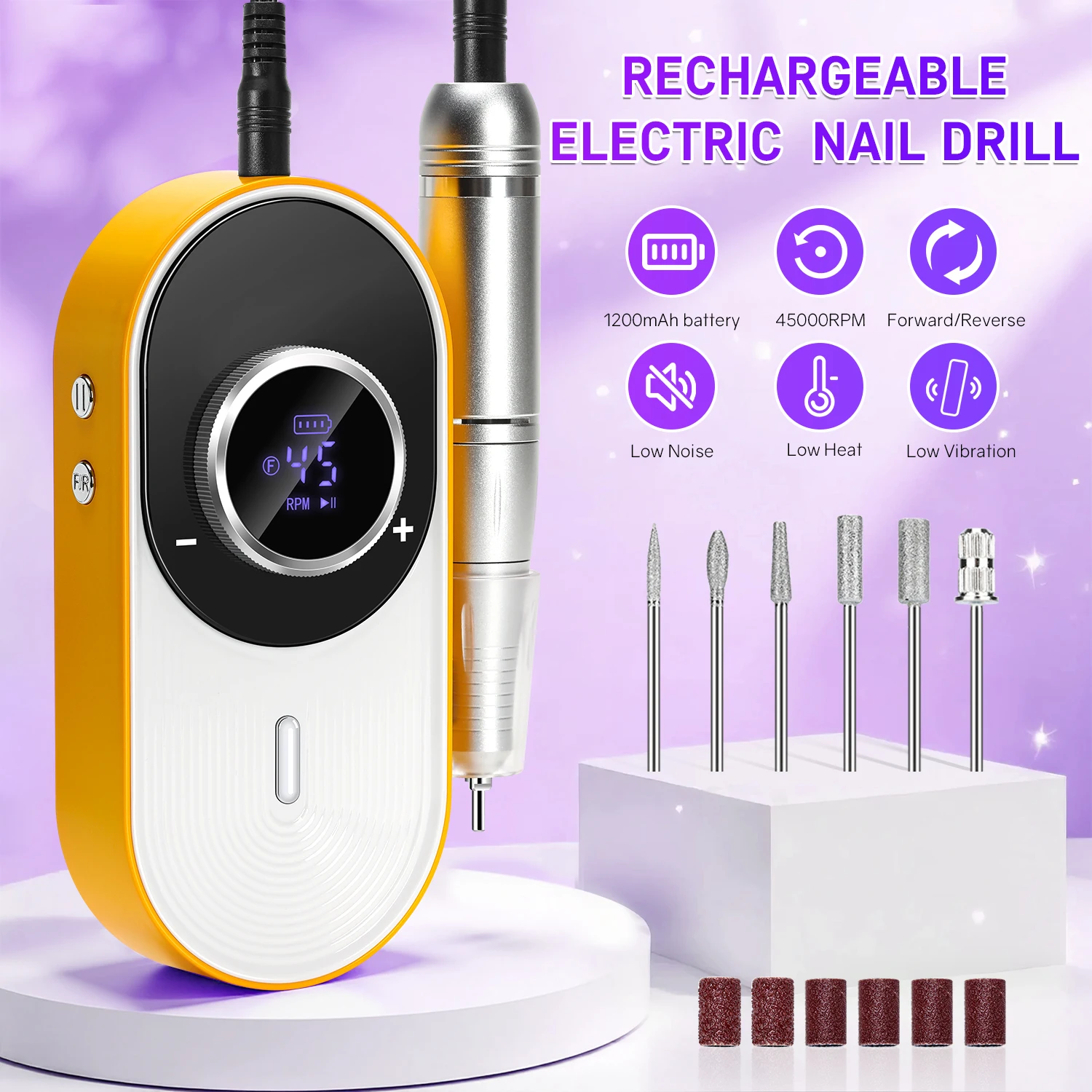 45000 دورة في الدقيقة قابلة للشحن الكهربائية مسمار الحفر آلة مسمار قاطعة المطحنة مجموعات مع مسمار لقمة ثقب المحمولة صالون الأظافر ملفات الأظافر عدة