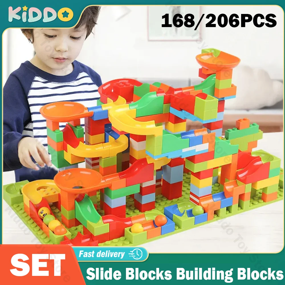 

168/206pcs Marble Race Run Funnel Slide Blocks Building Blocks Big Block Compatible City DIY Big Bricks Toys for Children Gifts