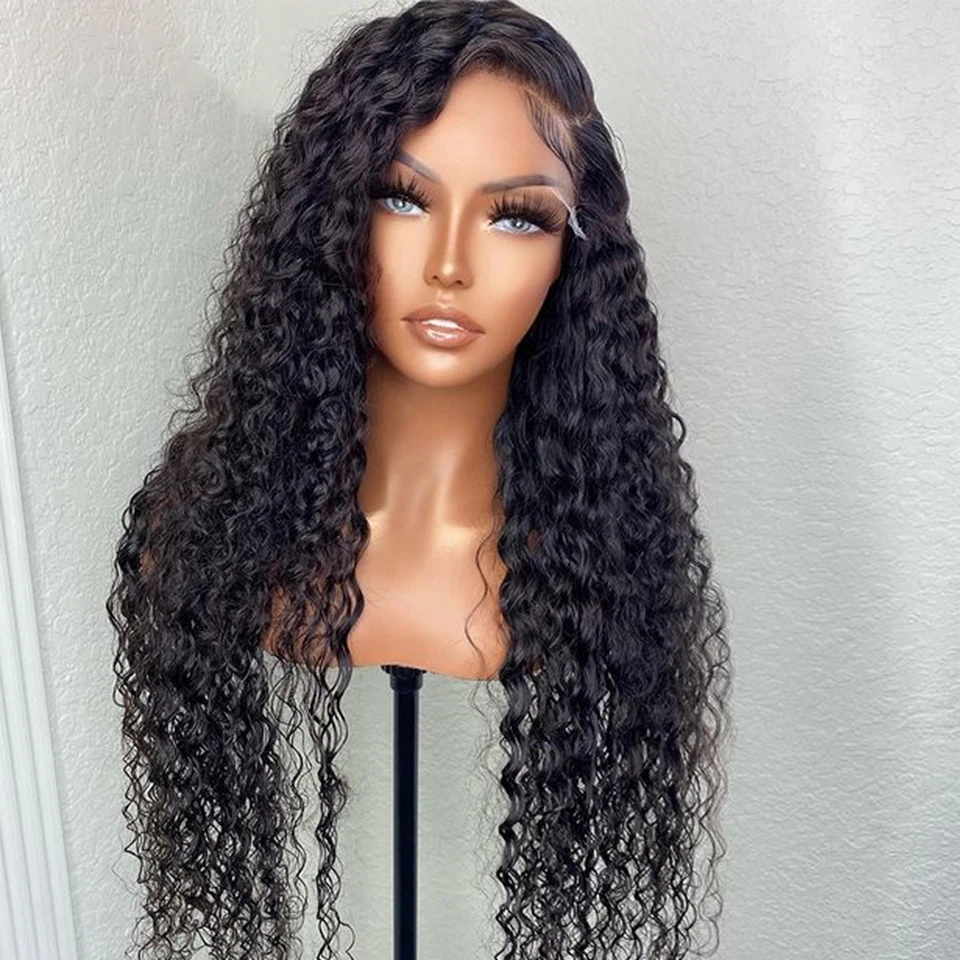 

26“ Long Natural Black Kinky Curly Soft 180%Density Lace Front Wig For Women Baby Hair Heat Resistant Preplucked Glueless Daily