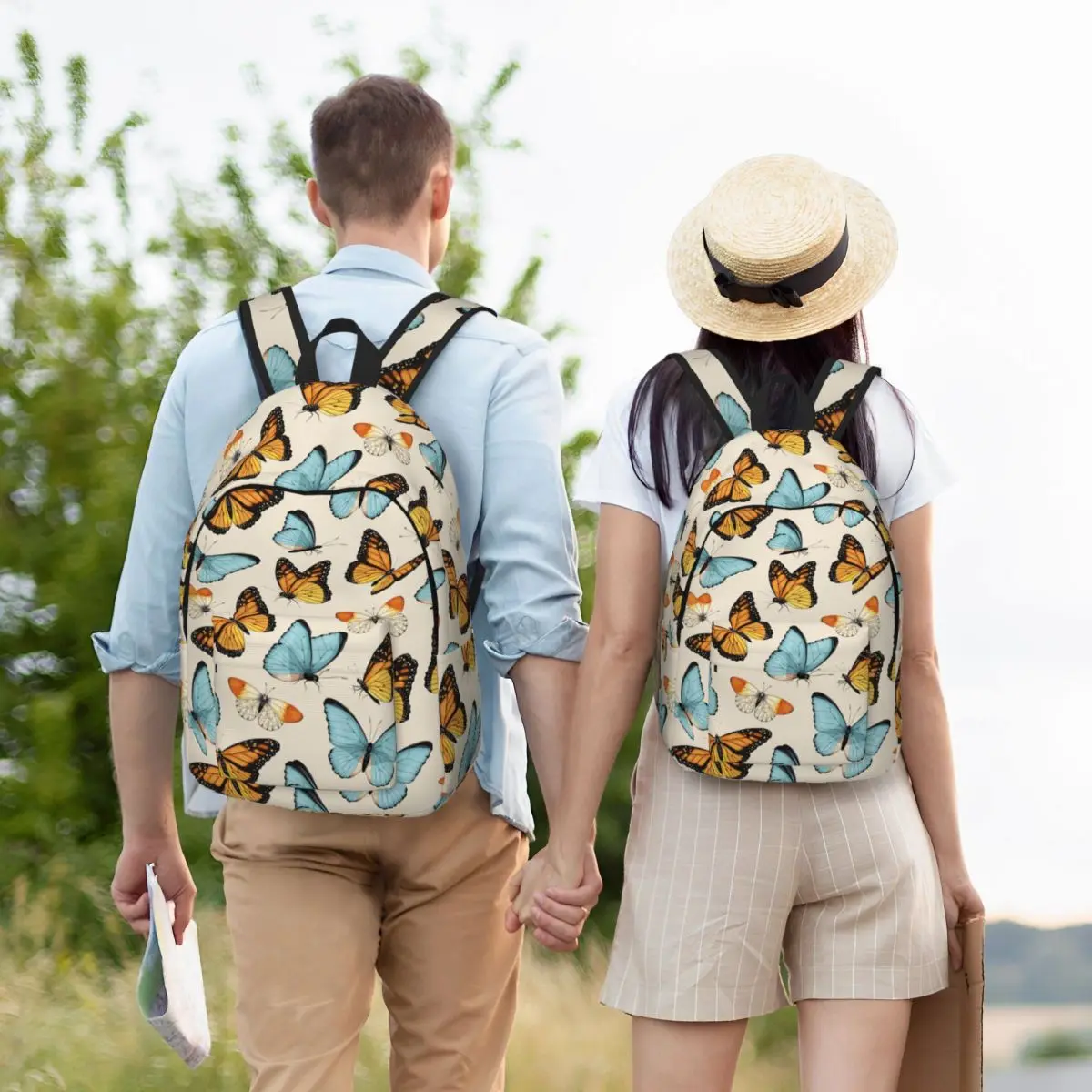 Vinatge-mochila con patrón de mariposa para adolescentes, morral de lona para estudiantes de secundaria primaria, Mochila deportiva