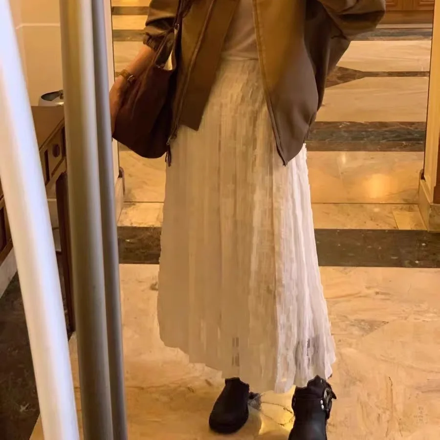 

Ele Sweet Lace Elastic Waist Midi Skirt Women's Versatile High Waist B High Waist Comfortable Fit for Casual Wear